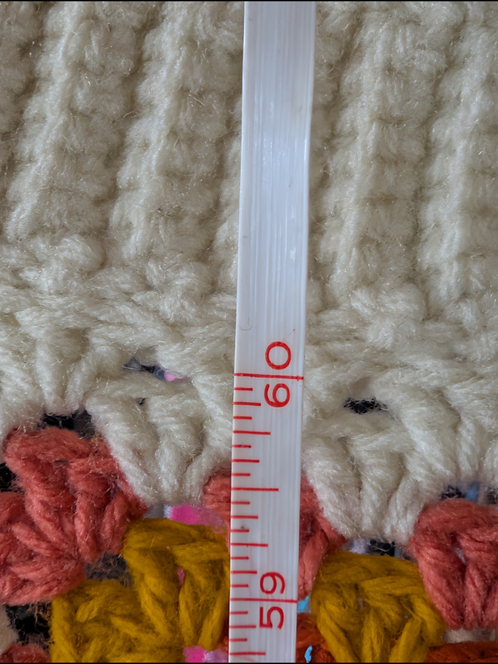 Boho Crochet Long Cardigan Sweater in Cream with Multicolor Squares - Picture 4 of 5